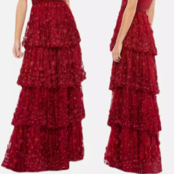 MAC DUGGAL 67710 FLORAL APPLIQUE RUFFLED TIERED SLEEVELESS V-NECK GOWN sz 8 - Picture 2 of 8